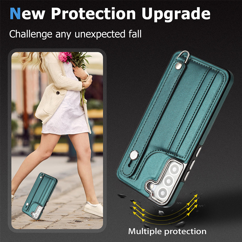 YB læderbelægning Series-5 stødsikker etui til Samsung Galaxy S21 FE 5G kortholder Kickstand TPU telefonskal YB læderbelægning Series-5 stødsikker etui til Samsung Galaxy S21 FE 5G kortholder Kickstand TPU telefonskal